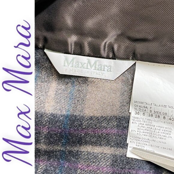 MAX MARA Brown & Lavender Purple Plaid Wool Blazer, Size 6 - Picture 5 of 7